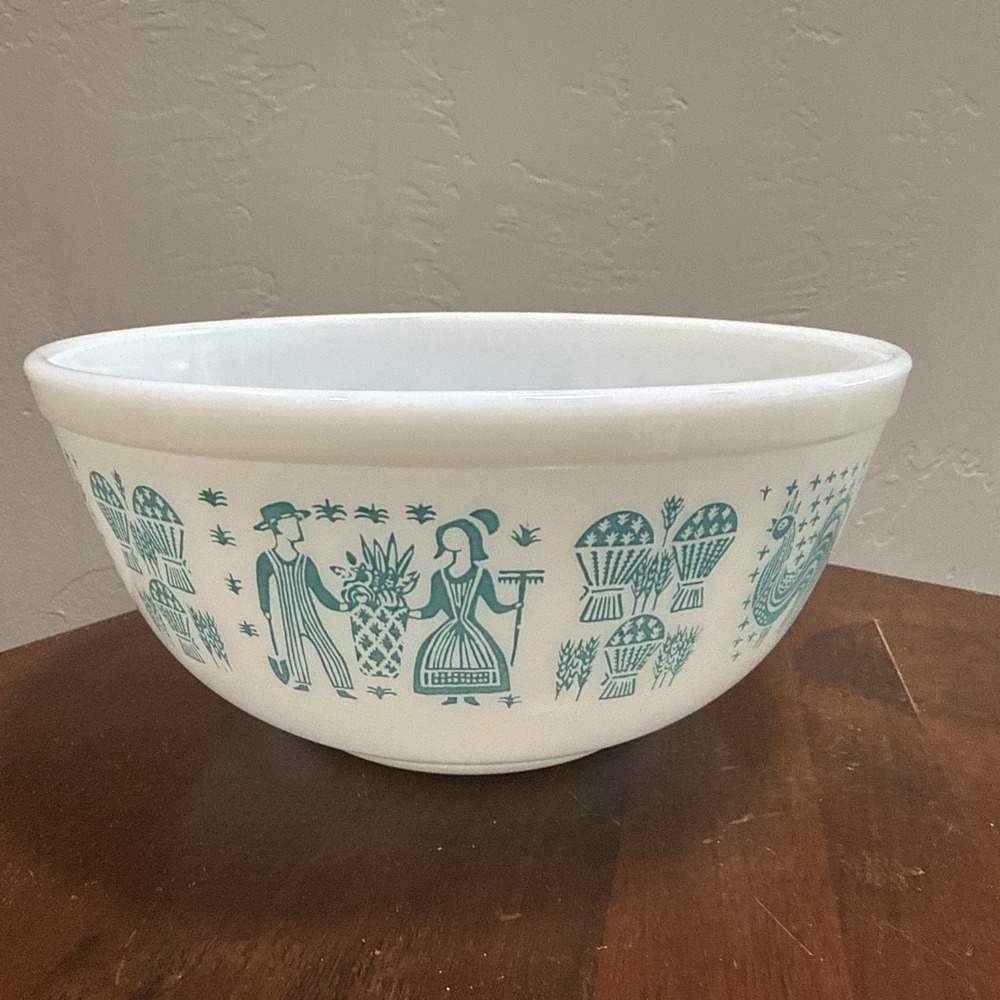 Vintage Pyrex Amish Butterprint 403 Nesting Mixing Bowl 2.5 qt Turquoise White